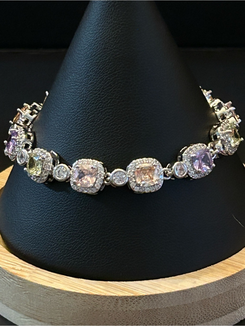 Elegant Multi-Color Cushion Halo Bracelet - Silver